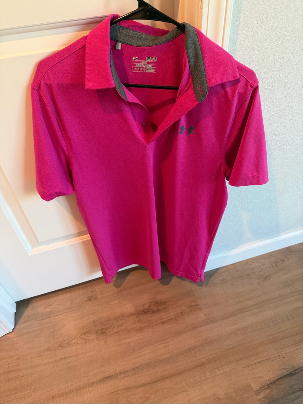 Under Armour Men’s Hot Pink Polo with Gray Trim